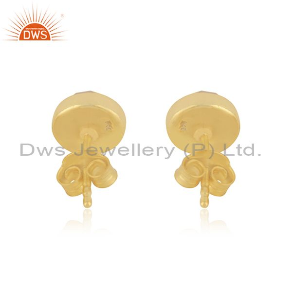 Suppliers Girls Gold Plated Silver Rose Quartz Gemstone Stud Earrings Jewelry Supplier