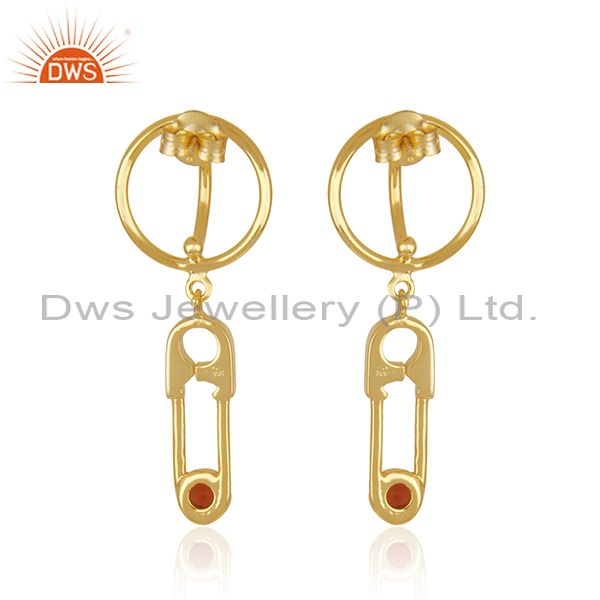 Suppliers Garnet Gemstone Gold Plated 925 Silver Pin Design Earring Manufacturer in Jaipur