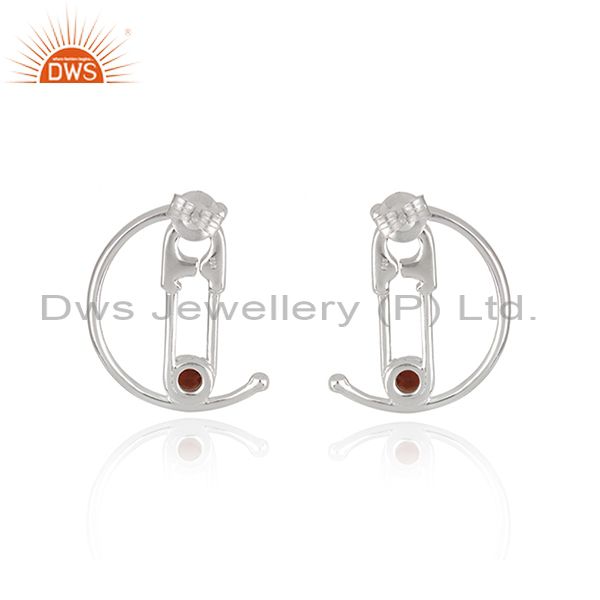 Suppliers Customized Pin Design Fine Sterling Silver Garnet Gemstone Earrings Manufacturer