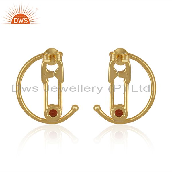 Suppliers Garnet Gemstone Gold Plated 925 Silver Pin Design Customized Earring Supplier