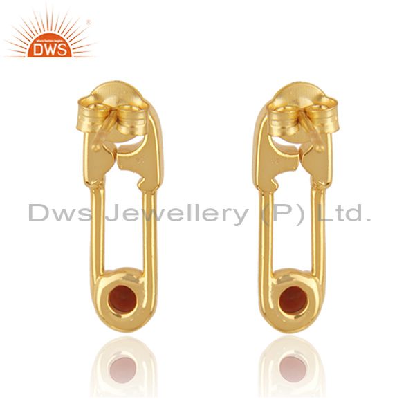 Suppliers 18k Gold Plated Sterling Silver Garnet Gemstone Pin Design Earrings Manufacturer