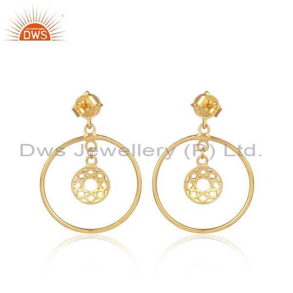 Pearls set gold on 925 sterling silver round ethnic earrings