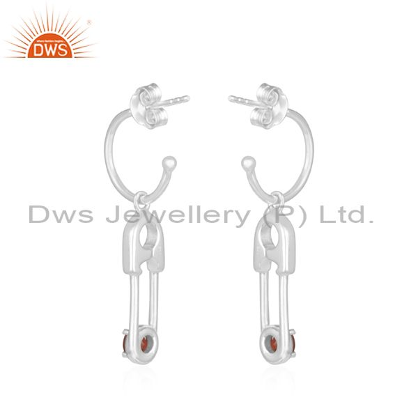 Suppliers Natural Garnet Birthstone Fine Sterling Silver Pin Design Earring Wholesale