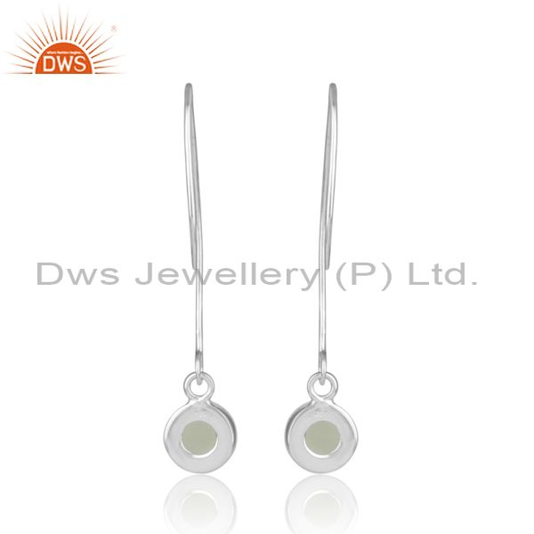Prehnite chalcedony set fine silver fancy ear wire earrings