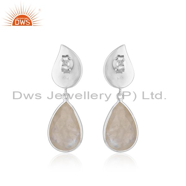 Suppliers Floral Design 92.5 Silver Mark Rainbow Moonstone Drop Earring Manufacturer INdia