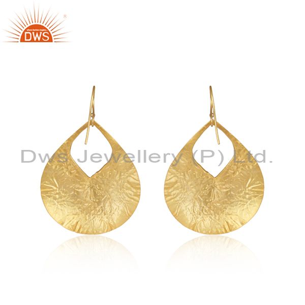 Hanmade textured yellow gold on fashion plain dangle earring
