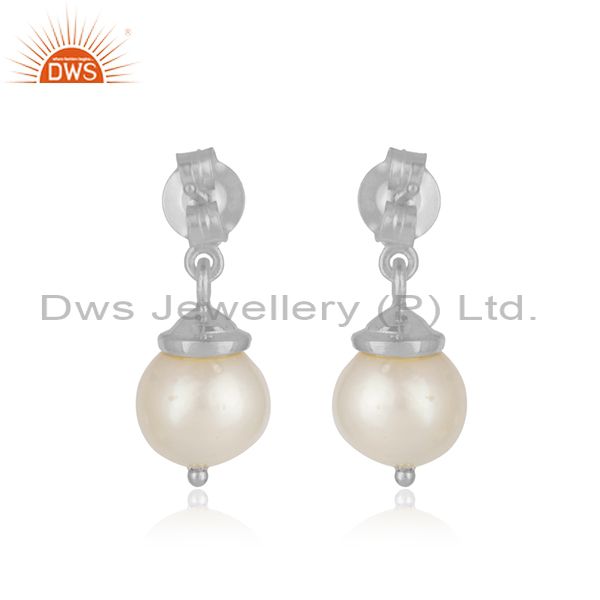 Suppliers Leaf Design Sterling Fine 925 Silver Natural Pearl Earrings for Womens