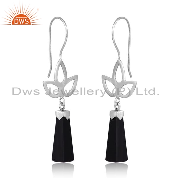Sterling Silver White Drops With Black Onyx White Rhodium