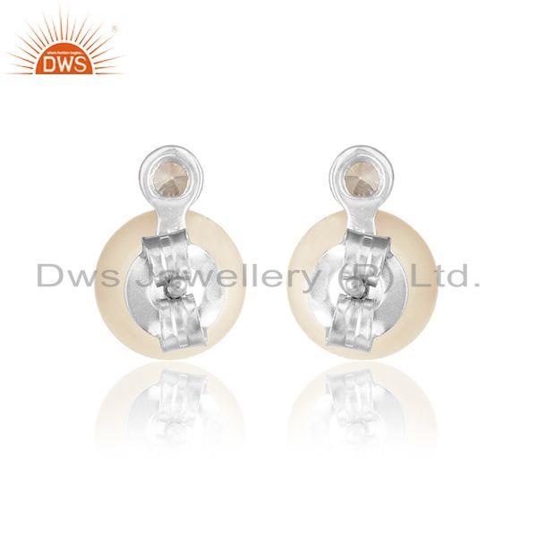 Cz natural pearl white rhodium plated silver designer earring