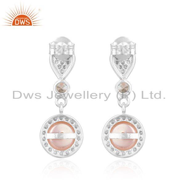 Suppliers CZ Gray Pearl White Rhodium Plated Silver Dangle Drop Earrings Jewelry