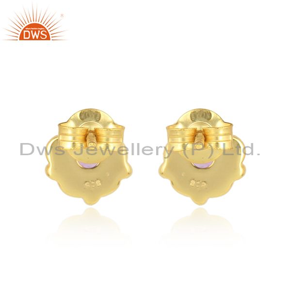 Designer of Round yellow gold plated silver amethyst gemstone stud earrings