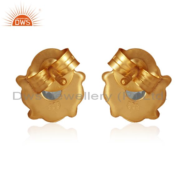 Designer of Round gold plated silver blue topaz gemstone stud earring jewelry