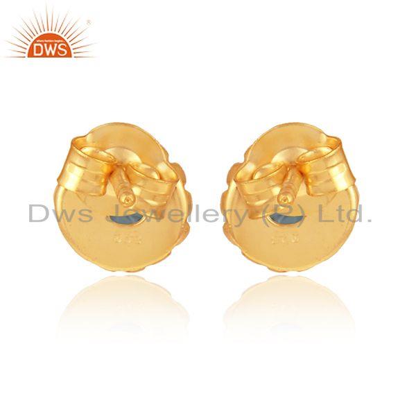 Designer of Flower design gold plated silver blue topaz gemstone stud earring