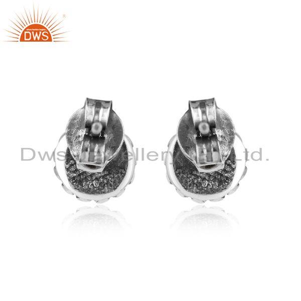 Round antique 925 silver oxidized black rutile gemstone earrings