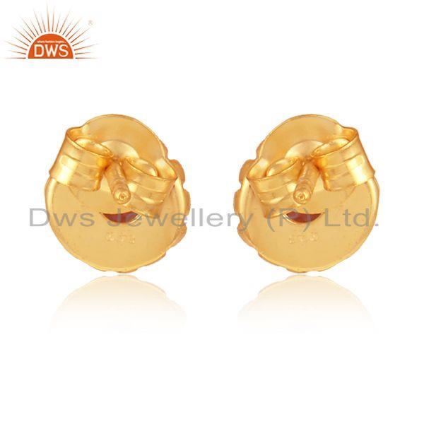 Designer of Garnet gemstone flower designer gold plated silver stud earrings