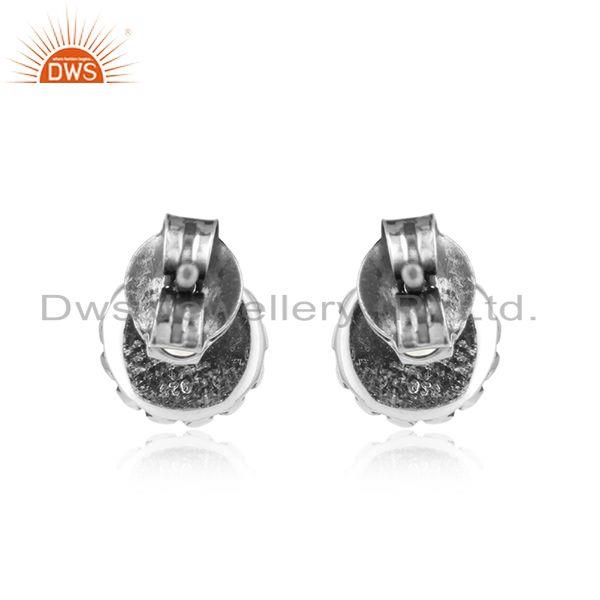Designer of Natural pearl gemstone womens oxidized 925 silver stud earring