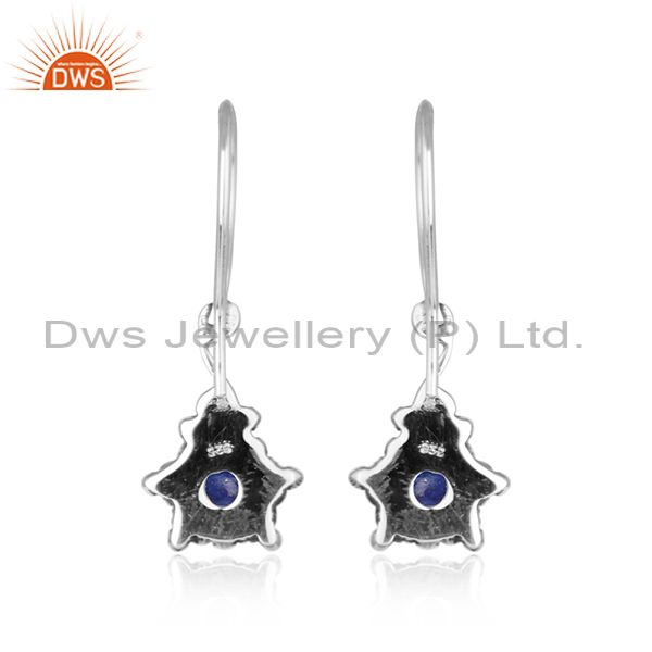 Lapis lazuli gemstone designer 925 silver womens oxidized earrings