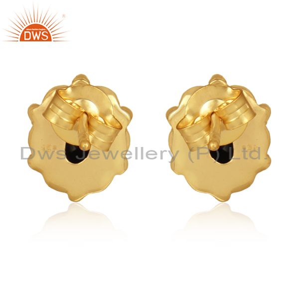 Designer of Black onyx gemstone gold plated 925 silver designer stud earrings