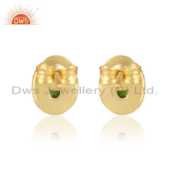 Designer of Handmade silver earring with chrome diopside and yellow gold on