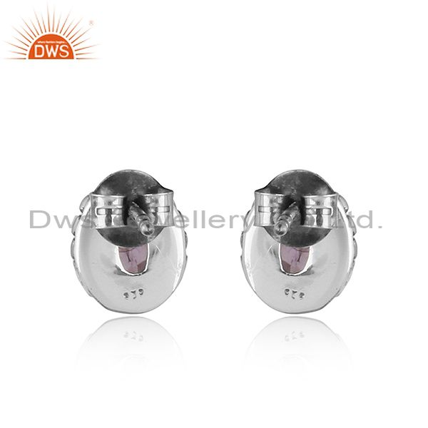 Suppliers Natural Amethyst Black Oxidized 925 Sterling Silver Stud Earrings