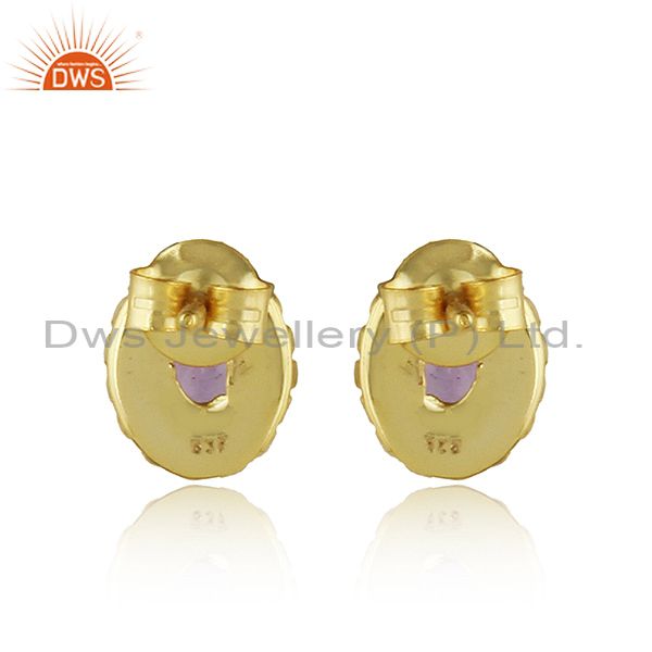 Suppliers Designer Gold Plated 925 Silver Amethyst Gemstone Tiny Earrings