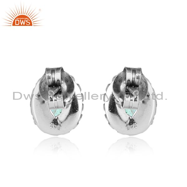 Labradorite gemstone womens oxidized plated 925 silver stud earring