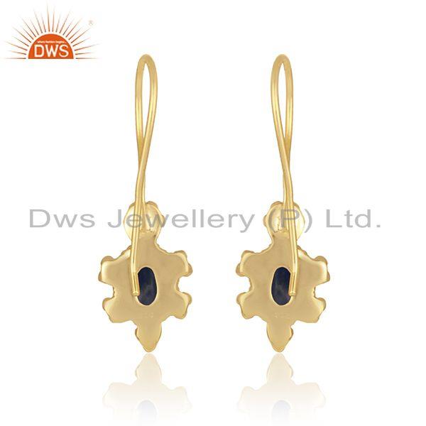 Dangle earring in yellow gold on silver 925 with blue sapphire