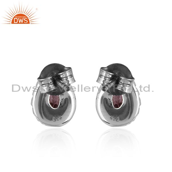 Suppliers Pear Shape Amethyst Gemstone Silve Oxidized Stud Earrings Jewelry