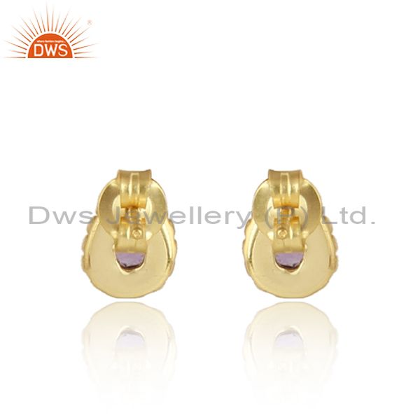 Handmade gold plated silver natural amethyst gemstone stud earring