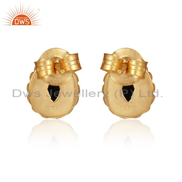 Designer of Pear shape gold over silver natural black onyx gemstone earrings