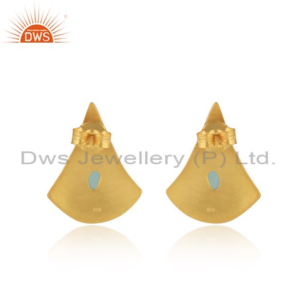 Exporter of Texture Design Gold On Silver 925 Aqua Chalcedony Earrings