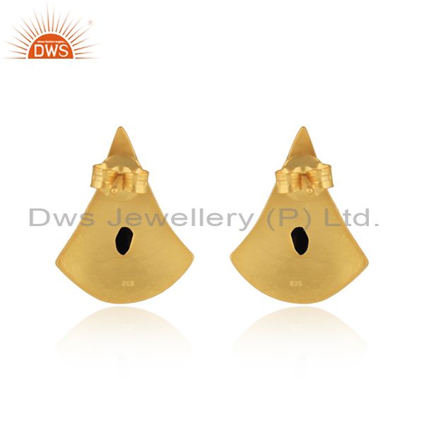 Exporter of Texture Design Gold On Silver 925 Black Onyx Earrings