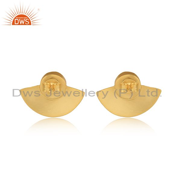 Exporter of Aqua Chalcedony Gold on 925 Silver Textured Fan Studs