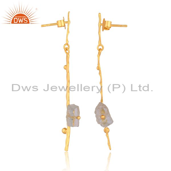Aquamarine gemstone handmade gold plated silver stick earrings