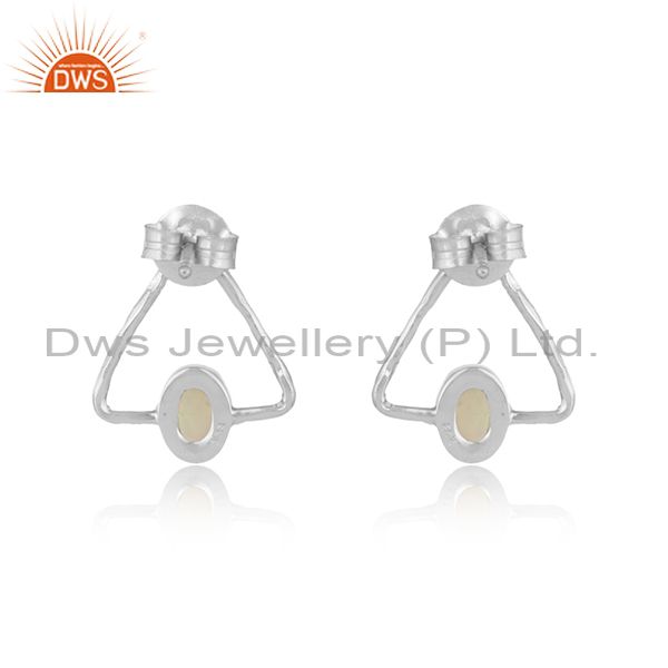 Triangle designer fine silver 925 ethiopian opal gemstone earring