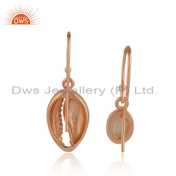 Designer of Mother of pearl gemstone cowrie rose gold plated silver earrings