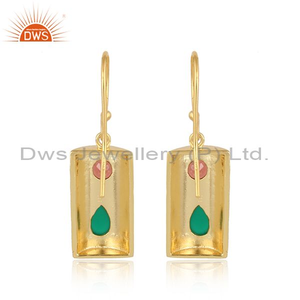 Green onyx garner gemstone vintage design gold plated silver earring