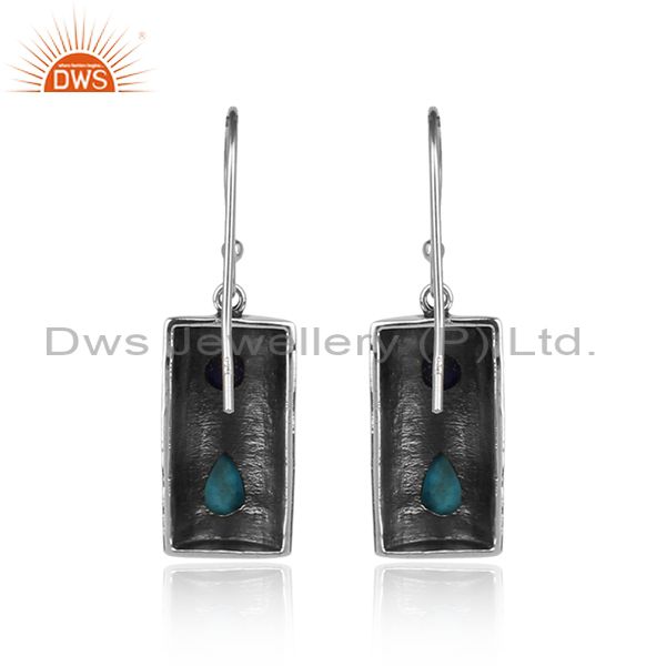 Natural lapis turquoise gemstone handmade oxidized silver earrings