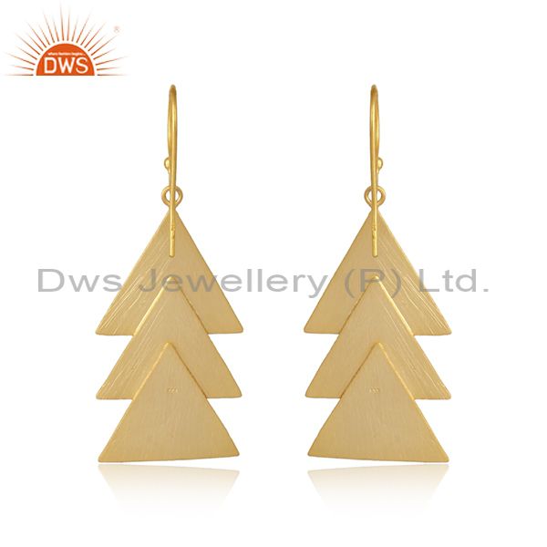 Triangle shape yellow gold plated plain silver designer earrings
