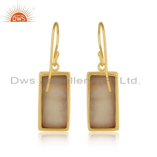 Handmade mother of pearl bar earring in yellow gold on silver 925