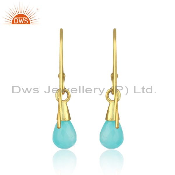 Designer of Designer drop dangle in yellow gold on silver with aqua chalcedony