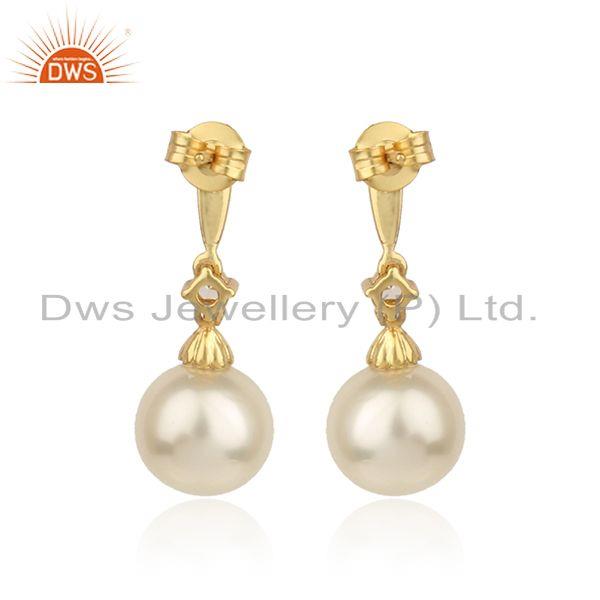Designer gold plated 925 silver cz natural pearl gemstone earring