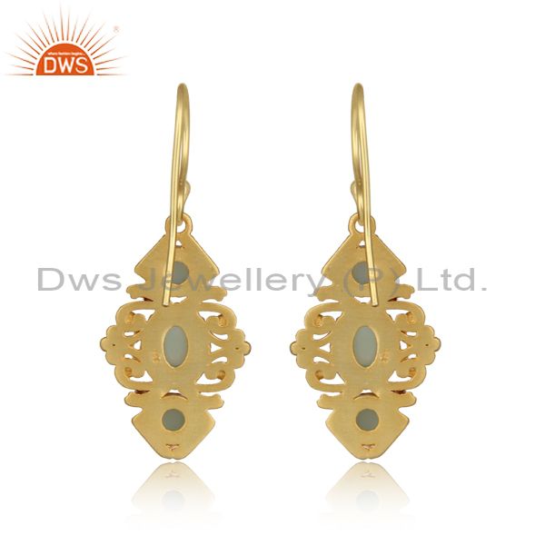 Manufacturer of Boho Earring in Yellow Gold on Silver 925 with Aqua Chalcedony