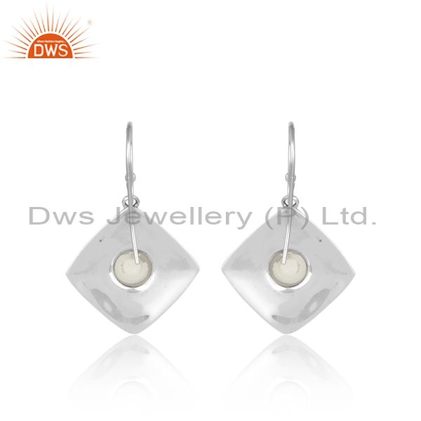 Pearl Cabushion Oxidized 925 Silver Boho Geometric Earring