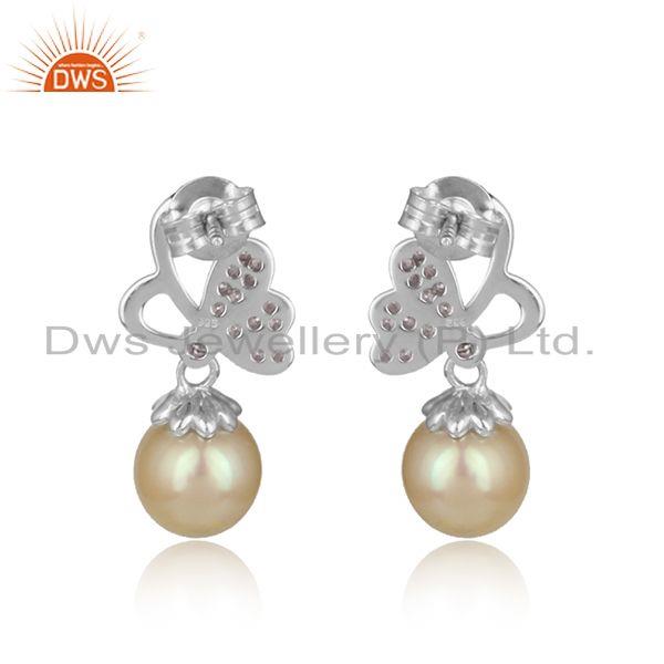 Floral design artisan earring in silver 925 with dangling pearl