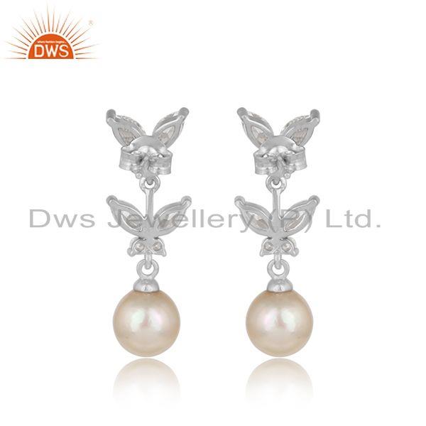 Designer silver 925 pearl dangle earring with shimmering cz