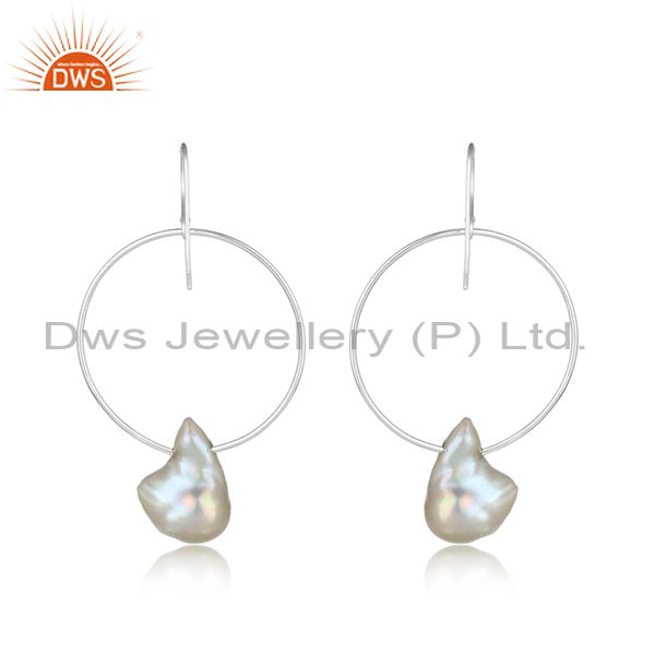 Designer of Handcrafted bold hoop sterling silver 925 dangle with pearl