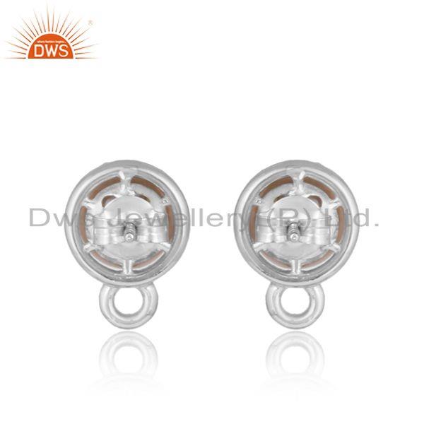 Designer dainty studs in rhodium on silver with gray pearl and cz