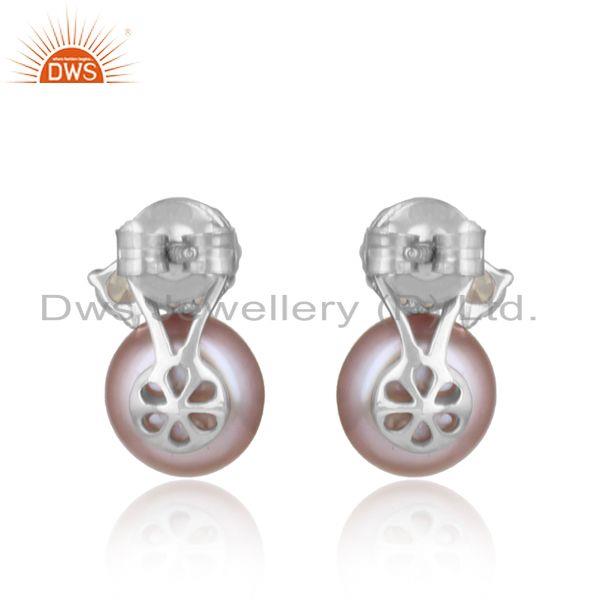 Designer trendy rhodium on silver 925 studs with cz and gray pearl