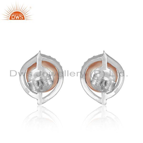 Dainty designer rhodium on silver 925 studs with cz and pink pearl